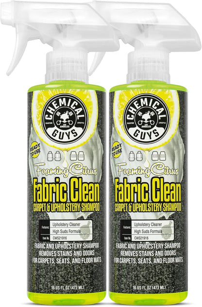 Chemical Guys Foaming Citrus Fabric Clean Carpet & Upholstery Cleaner - Car Carpet Cleaner Spray for Seats and Floor Mats, Removes Stains &Odors, Safe for Cars, Home and Office, 16 oz Citrus Scent