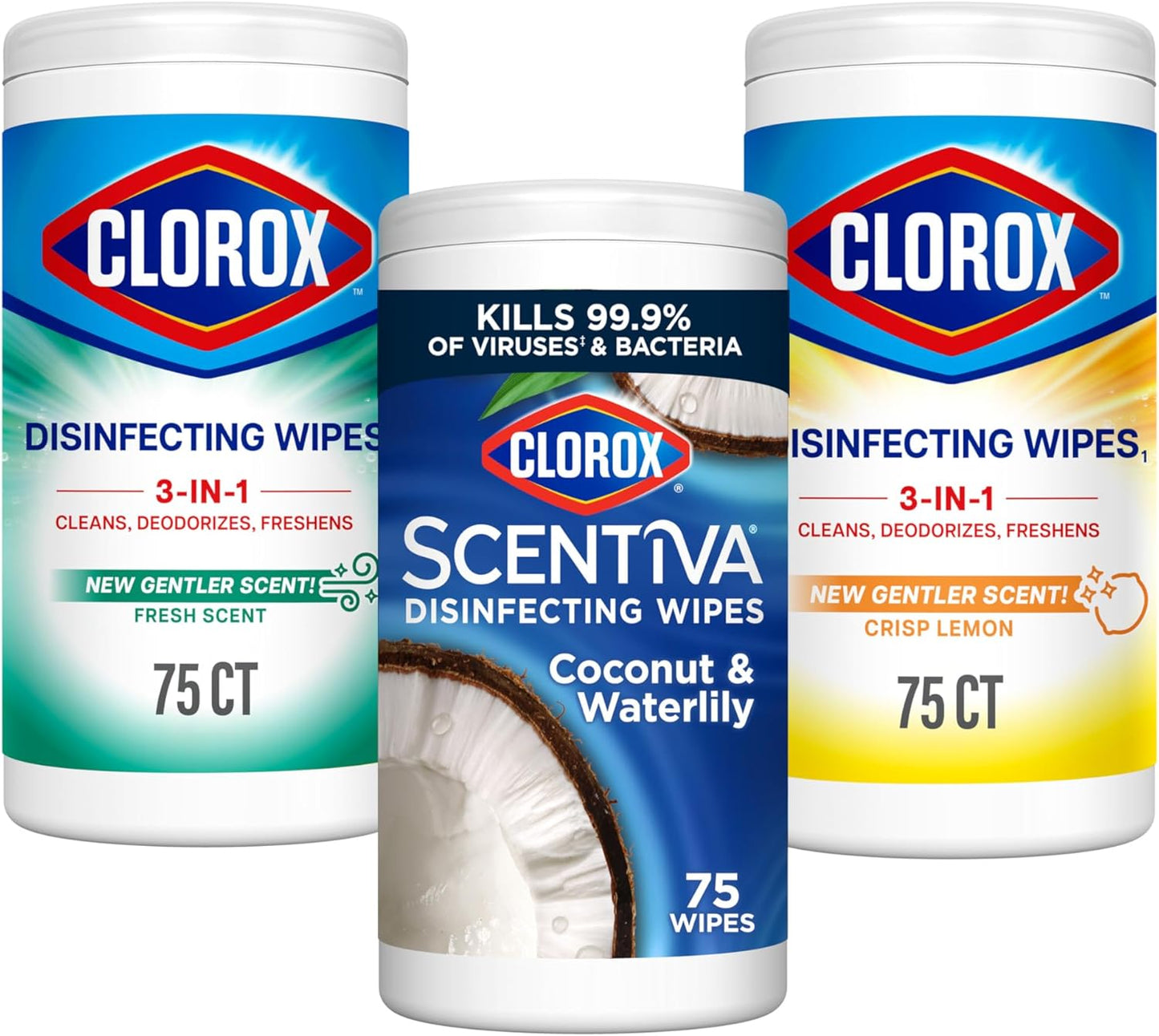 Clorox Disinfecting Cleaning Wipes for Spring Cleaning & Allergy Season, Bleach Free, Fresh Scent and Crisp Lemon, 75 Count Each, Pack of 4