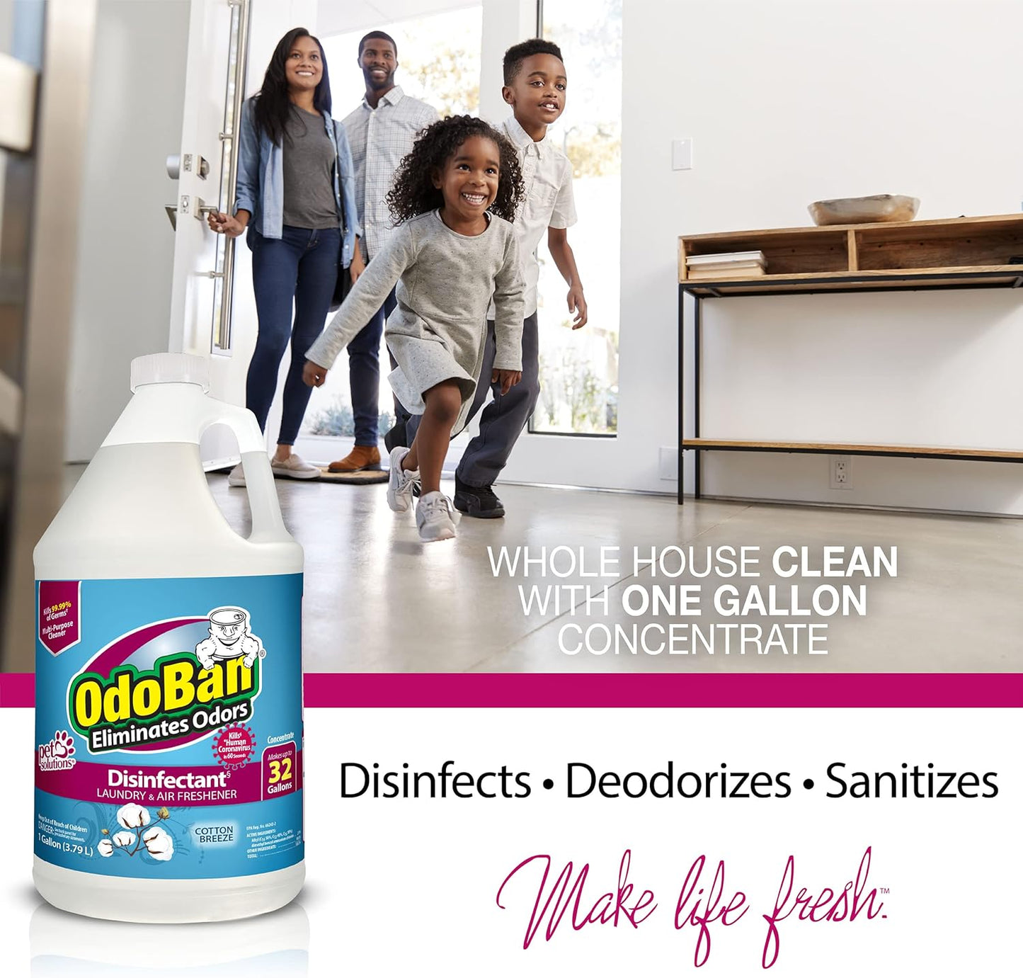 OdoBan Ready-to-Use Disinfectant and Odor Eliminator, Set of 3, 4 Ounce Travel Spray, 32 Ounce Spray, 1 Gallon Concentrate, Original Eucalyptus Scent