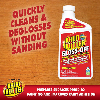 Krud Kutter Gloss-Off Prepaint Surface Preparation Cleaner, 32 oz, No Sanding Liquid Deglosser for Cabinets, Trim, Doors and Furniture, Removes Dirt Grease and Gloss for Paint Adhesion