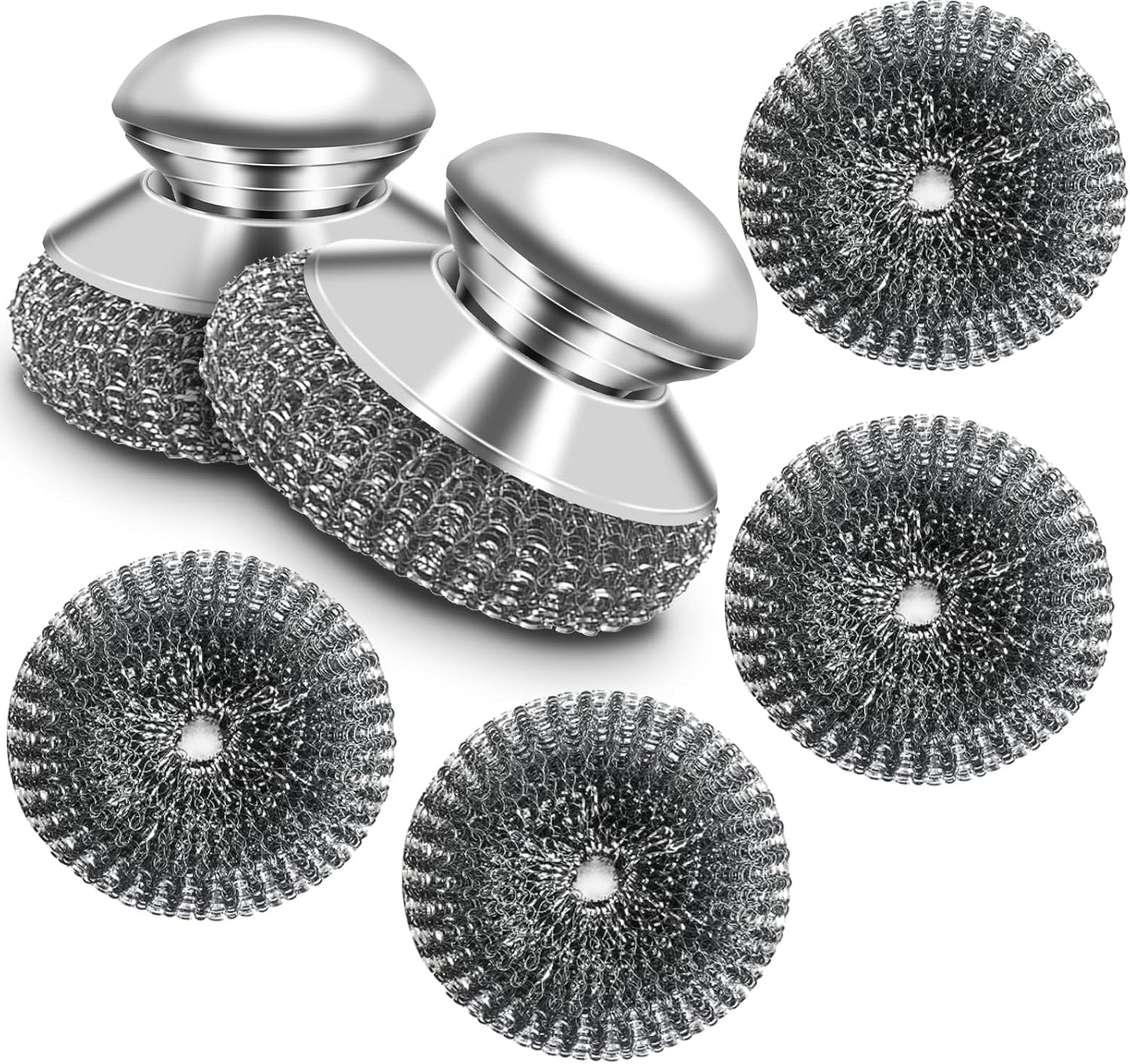 Stainless Steel Scrubber with Handle, Heavy Duty Steel Wool Scrubbers for Pots and Pans, Cast Iron, Steel Wool Scouring Pads for Stove, Oven, Grill, Kitchen, Sink Cleaning