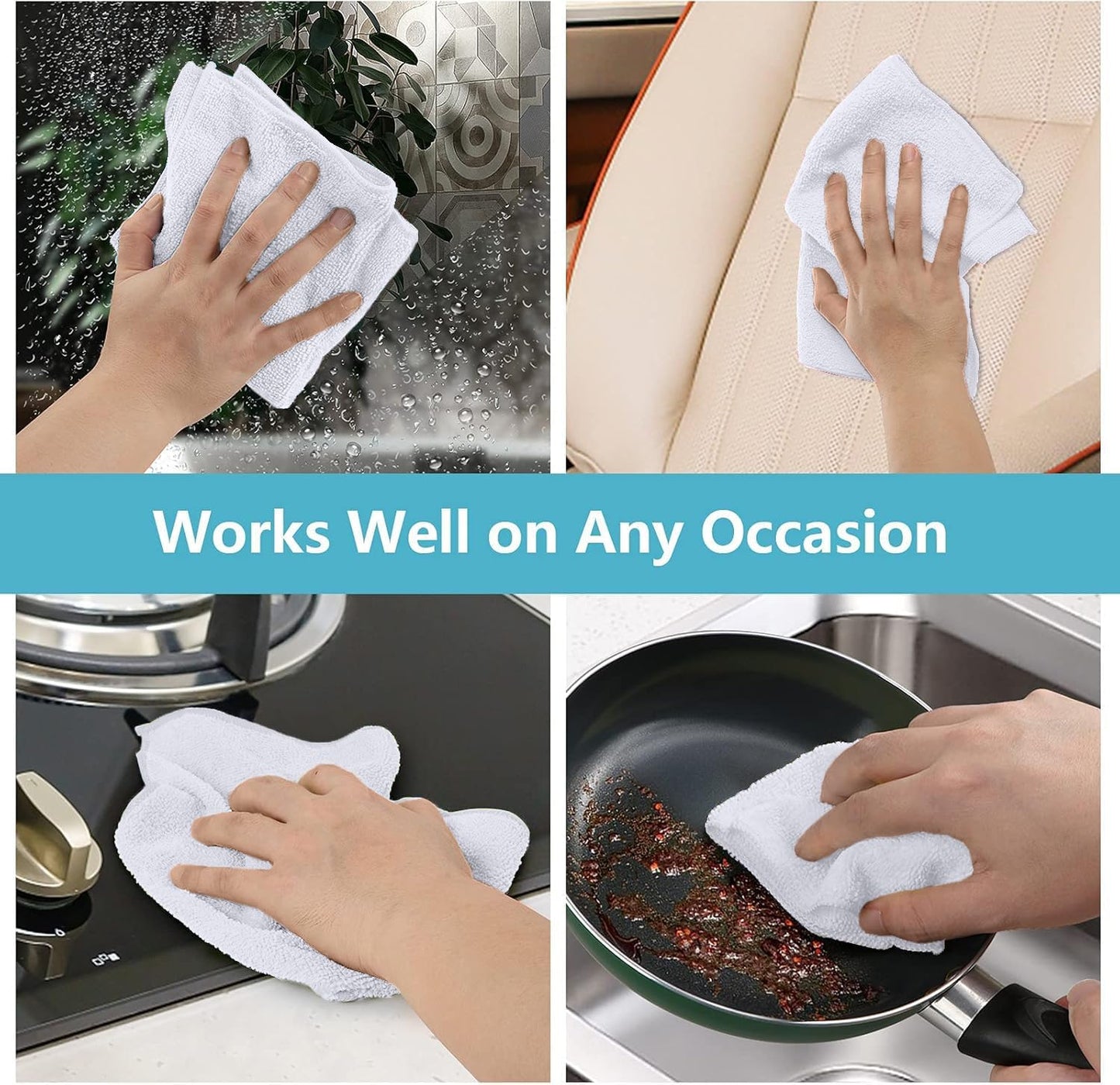 HOMEXCEL Microfiber Cleaning Cloth 210GSM, Pack of 12, Size:11.5" x 11.5", Ultra-Soft, High-Density Non-Abrasive Cleaning Towels for Cars, Glass, Kitchen, Reusable Rags, Blue/Green/Yellow/Pink