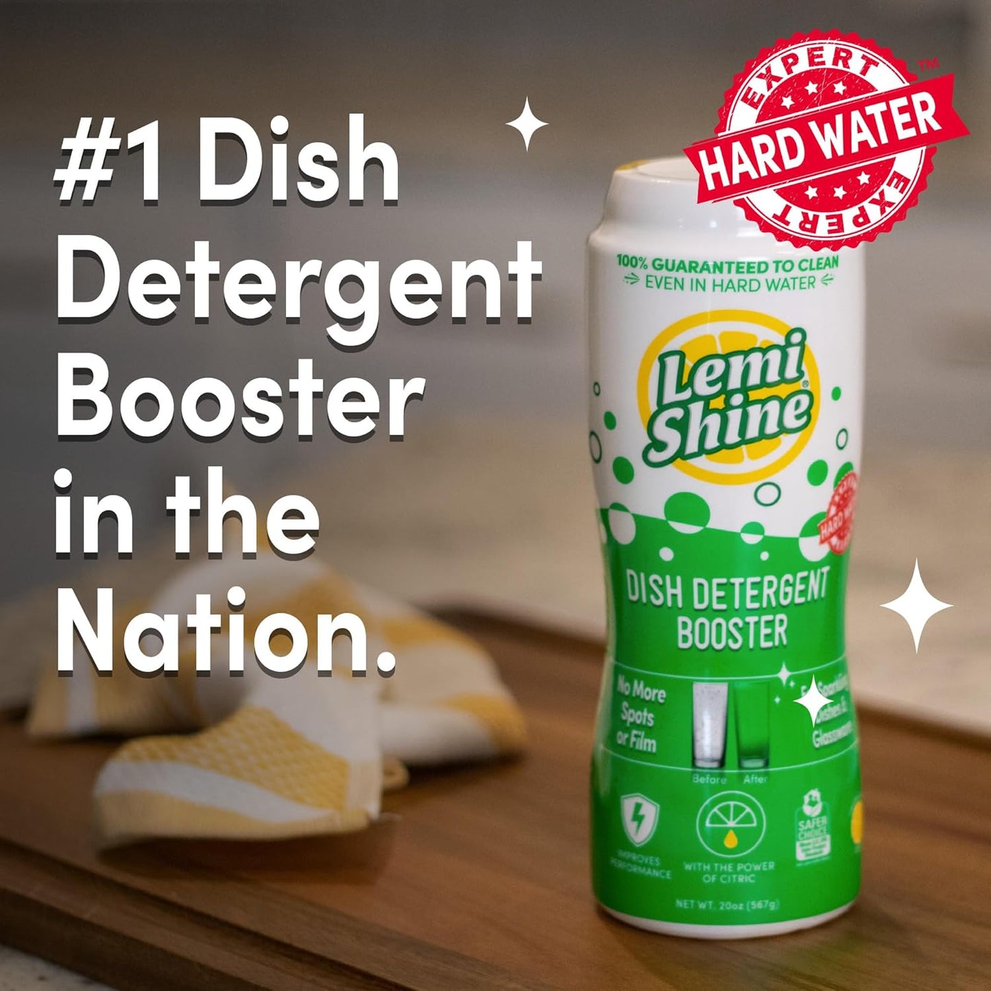 Lemi Shine Natural Dish Detergent Booster - Hard Water Stain Remover - Multi-Use Citric Acid Cleaner - 24 oz (2 Pack)