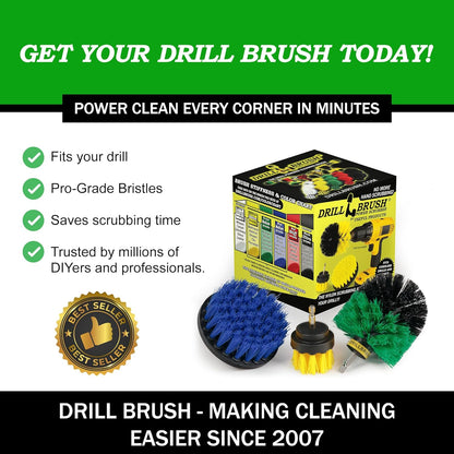Drillbrush Drill Brush Attachment Set for Bathroom Cleaning – Power Scrubber Brush Kit for Tub, Tile, Shower, and Grout – All-Purpose Household Cleaning Brushes for Drill - Electric Grout Cleaner Kit