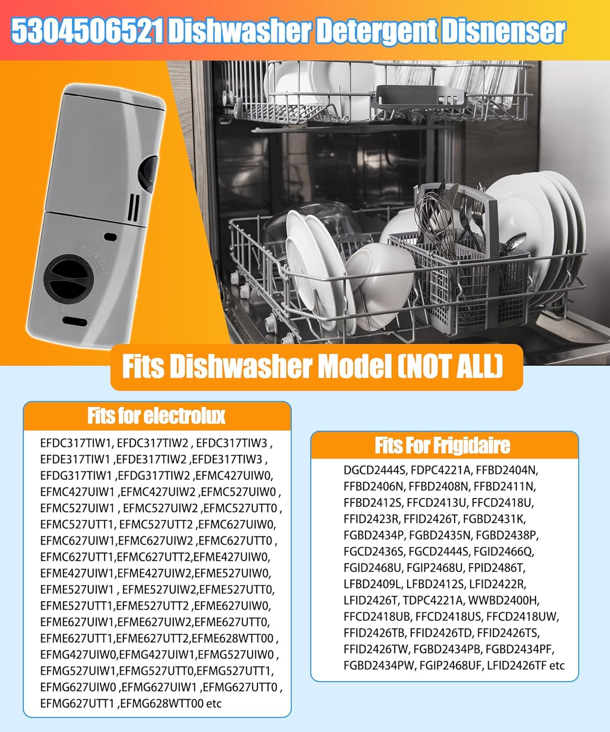 5304506521 Detergent and Rinse Aid Dispenser for Dishwashers kit Fits For Frigidaire,Electrolux,Crosley, Kenmore, Westinghouse,Replacement AP6036339.154379201,154379202,154452703 Etc