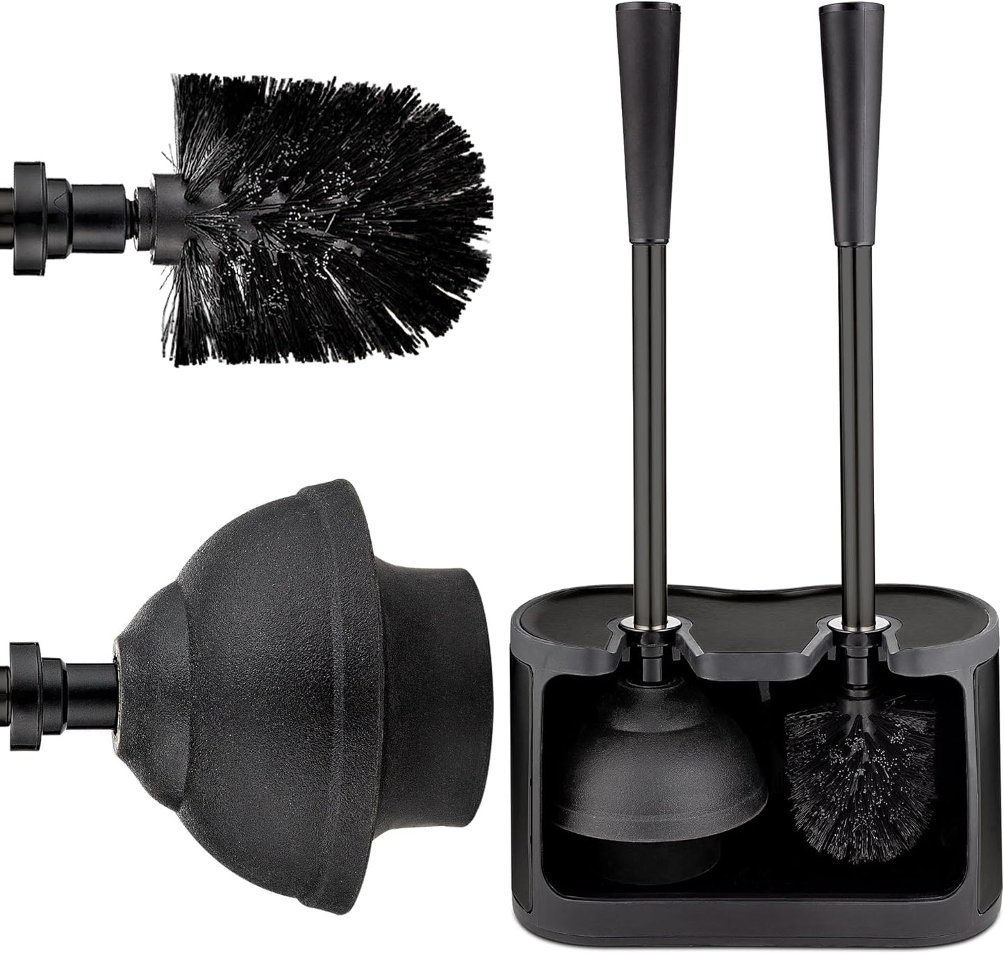 UMIEN Toilet Brush and Plunger Set 18-in - Updated 2025 No-Rust - Stainless Steel Design - Long Handles - with Freestanding Canister