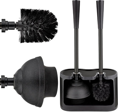UMIEN Toilet Brush and Plunger Set 18-in - Updated 2025 No-Rust - Stainless Steel Design - Long Handles - with Freestanding Canister