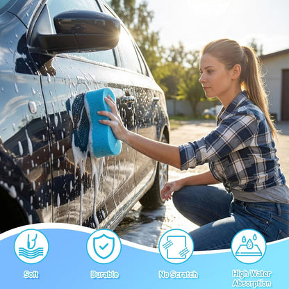 Tioncy 8 Pcs Giant Car Wash Sponges 9 x 4.7 x 3 Inch Extra Large Car Cleaning Bone Sponges Bulk All Purpose Easy Grip Thick Foam Scrubber for Boat Garage Kitchen Bathroom Household Cleaning (Yellow)