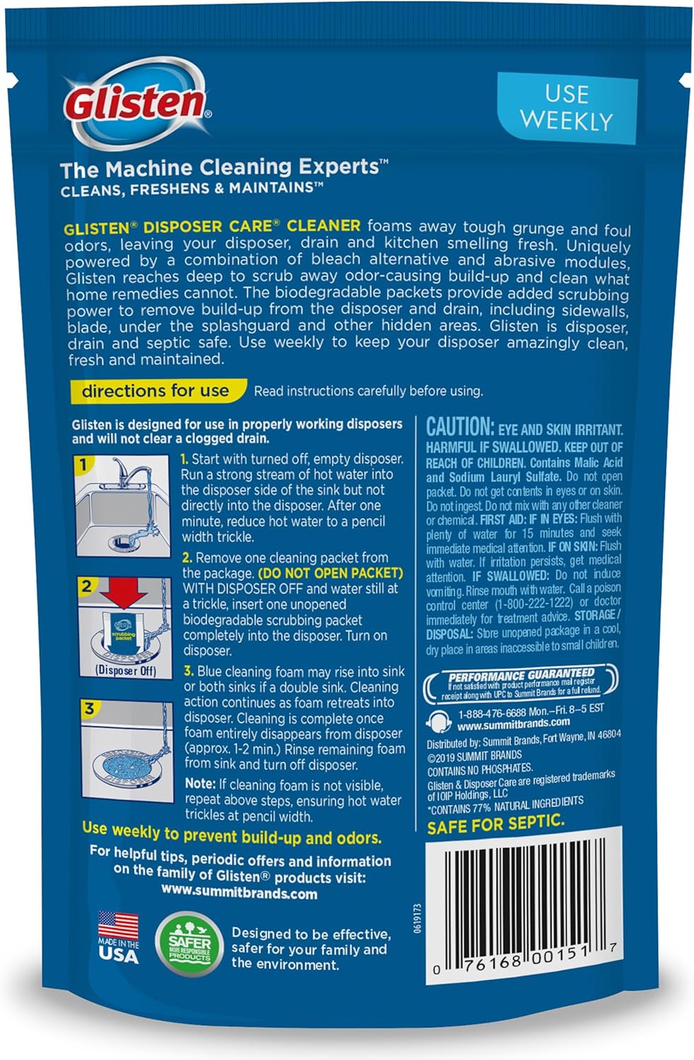 Glisten Garbage Disposer Cleaner, Lemon, 4.9 Oz, 4 Count (Pack of 2)