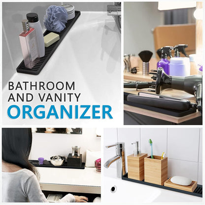 ZAPPOWARE Silicone Kitchen Sink Caddy Sponge Holder 11"x 4.33", Gray - Bathroom Vanity Tray Organizer, Kitchen Soap Tray for Dish Scrubber, Soap Dispenser and Sponge