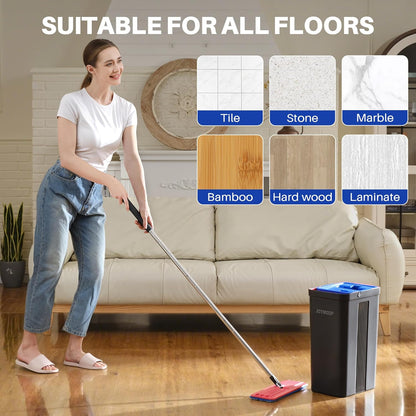 JOYMOOP 17.7-Inch Microfiber Flat Mop Replacement Pads – Washable Reusable Grey & Stripe, Pack of 4 Heavy-Duty Wet & Dry Refill for JOYMOOP Flat Mop & Bucket System
