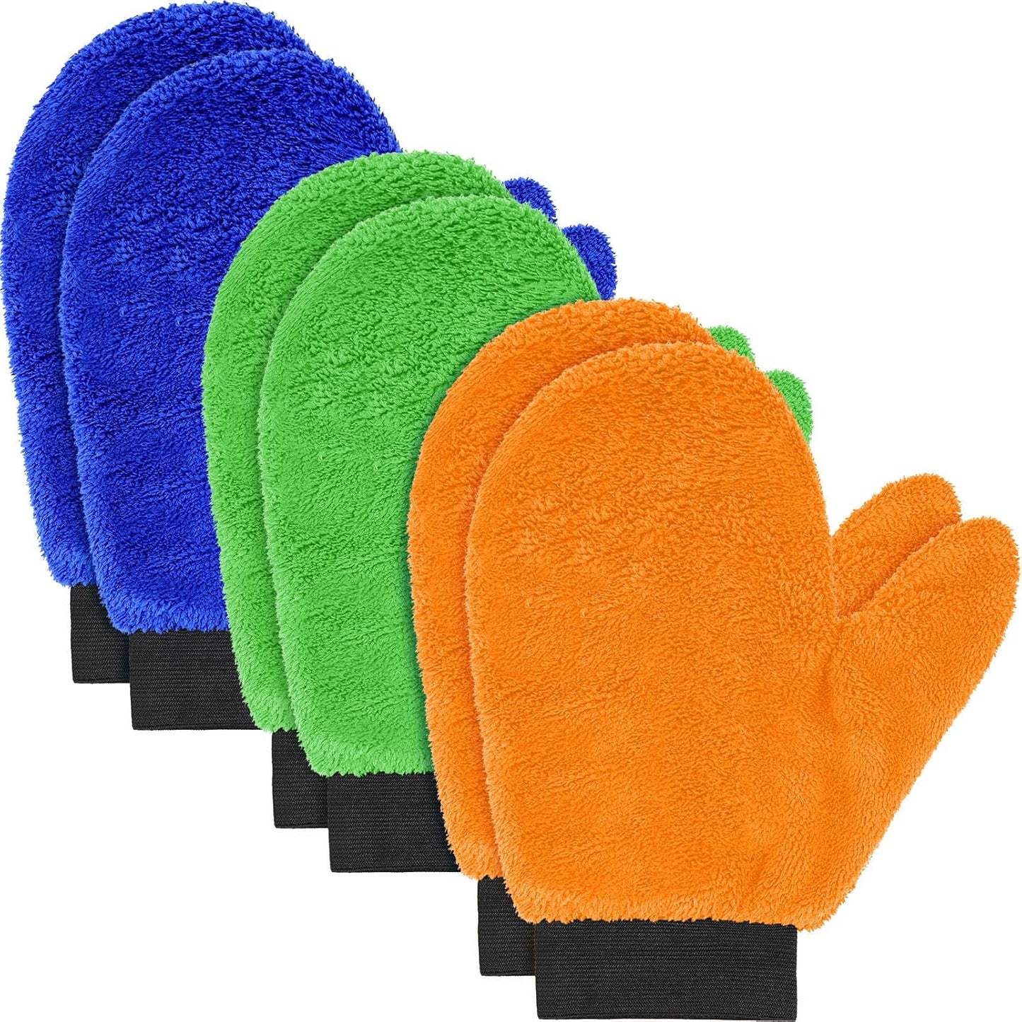 Teenyyou 6 Pcs Microfiber Dusting Mitt Car Wash Mitts Cleaning Glove with Thumb Reusable Terry Dusting Gloves with Elastic Wrist Cuff for Car Wheel Plants House Kitchen(Blue, Grey,8.85 x 7.08 Inch)