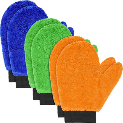 Teenyyou 6 Pcs Microfiber Dusting Mitt Car Wash Mitts Cleaning Glove with Thumb Reusable Terry Dusting Gloves with Elastic Wrist Cuff for Car Wheel Plants House Kitchen(Blue, Grey,8.85 x 7.08 Inch)