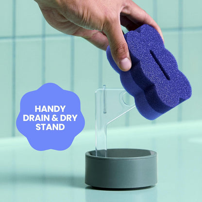 Brite by Scotch-Brite Scrub & Wipe with Drain + Dry Stand, Kitchen Sponge for Washing Dishes, 1 Scrub Sponge