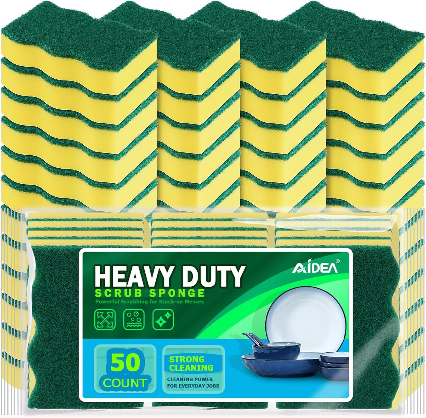 AIDEA Sponges Kitchen, XL Heavy Duty Dish Sponge, Cleaning Dish Scrubber Sponge for Home and Kitchen, Extra Large Cleaning Supplies for Pots, Pans, 24 Pack