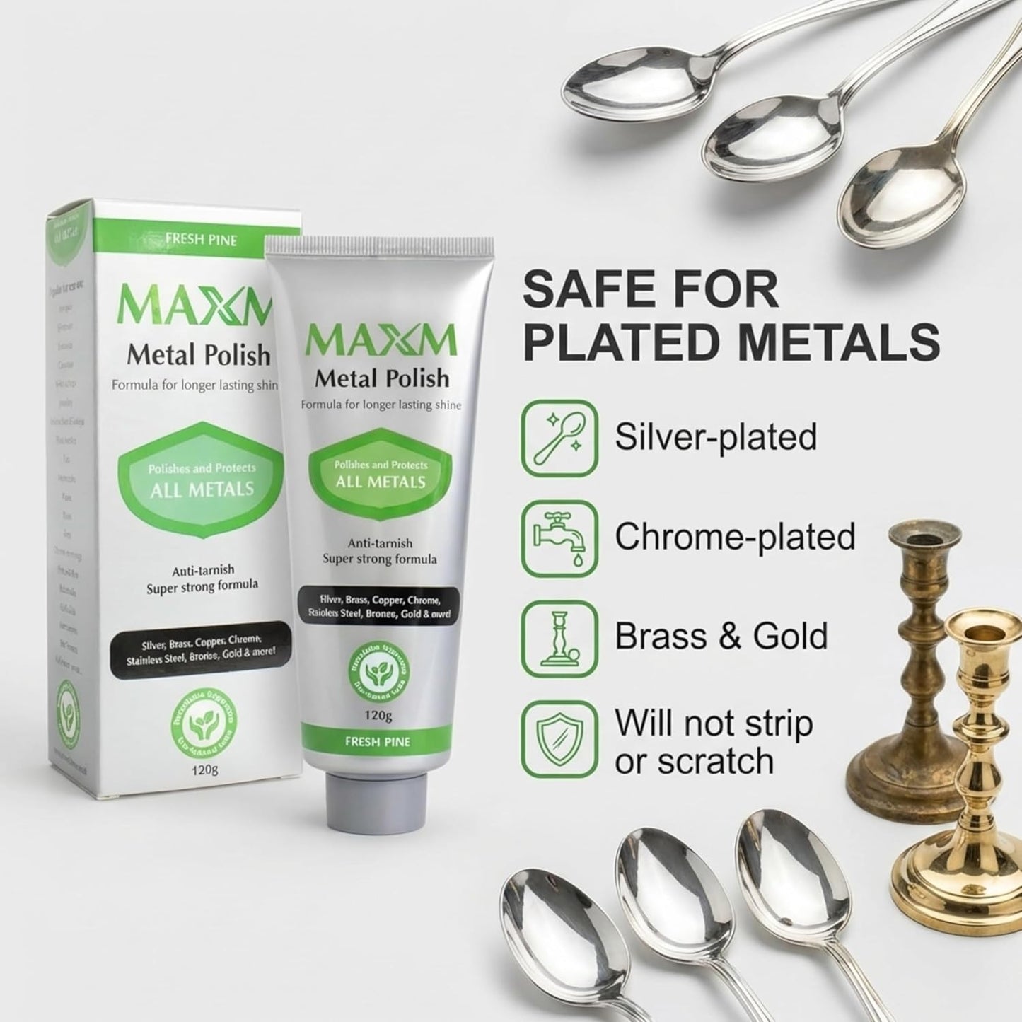 maxm Metal Polish Paste for Stainless Steel Polish, Chrome Polish & Aluminum Polish – Rust Remover for Metal, Stainless Steel Scratch Remover, Polishing Compound Non-Toxic, Fresh Pine Scent, 4.2 oz