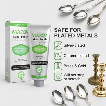 maxm Metal Polish Paste for Stainless Steel Polish, Chrome Polish & Aluminum Polish – Rust Remover for Metal, Stainless Steel Scratch Remover, Polishing Compound Non-Toxic, Fresh Pine Scent, 4.2 oz