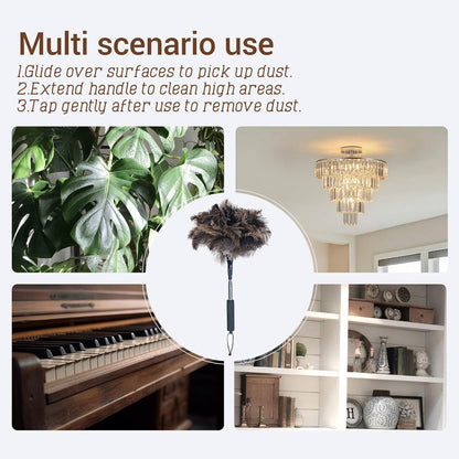 Extendable Ostrich Feather Duster, Natural Ostrich Feathers Long Handle Duster for Cleaning, 47” Soft & Fluffy Feather Duster for High Ceilings, Fans, Walls, Furniture, Home Dusting