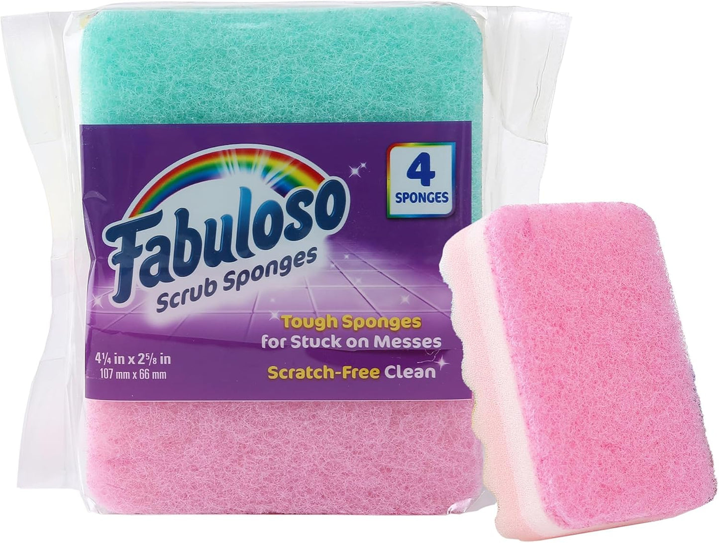 Fabuloso Scratch-Free Kitchen Dish Sponges, Purple Cellulose Scrubber Sponge with Scouring Pad for Dishes, Pots, Pans, Counters and Sinks, Tough on Messes, 4.25 x 2.75 x 1.25 in, 6 Count
