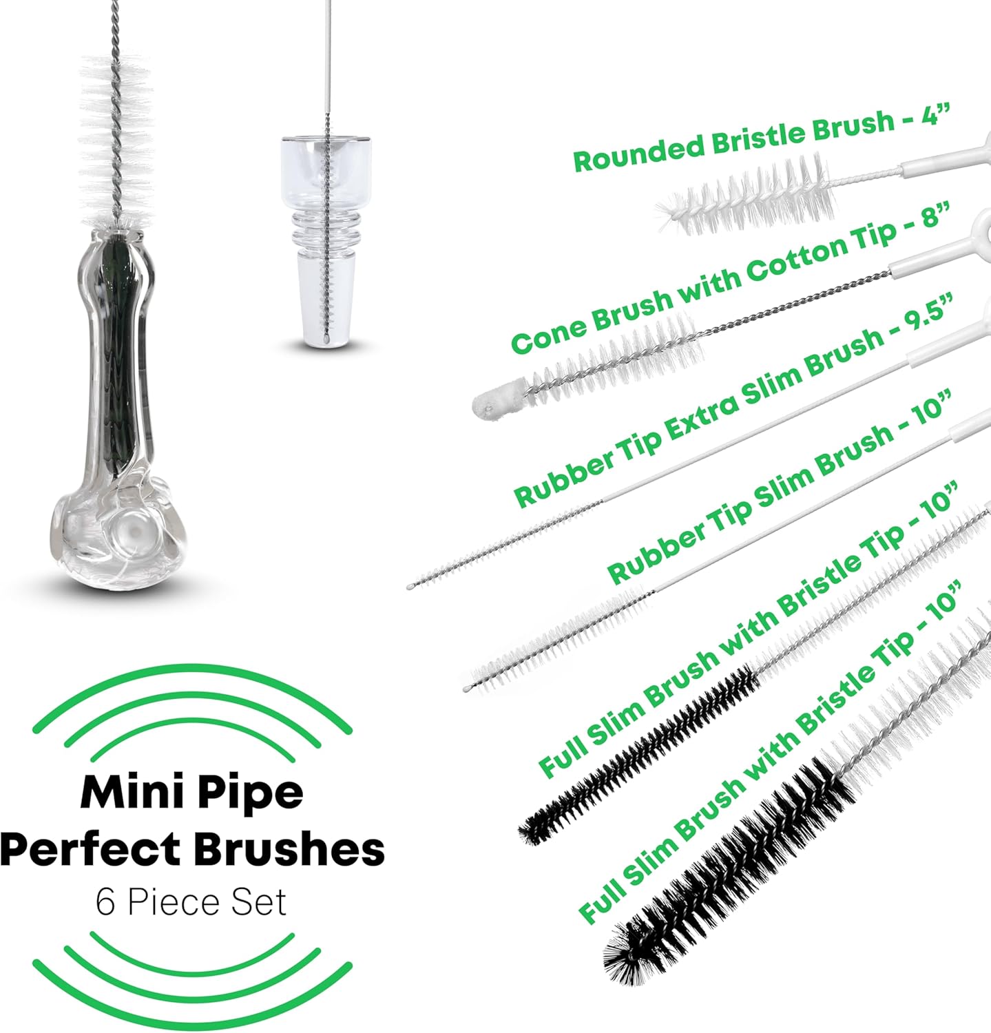 Pipe Perfect Original Cleaning Brush Set – Multi-Size Detail Brushes for Glass, Bottle, Tube & Narrow Openings | Deep Cleaning Kit for Hard-to-Reach Areas | Durable Reusable (Original Pack)