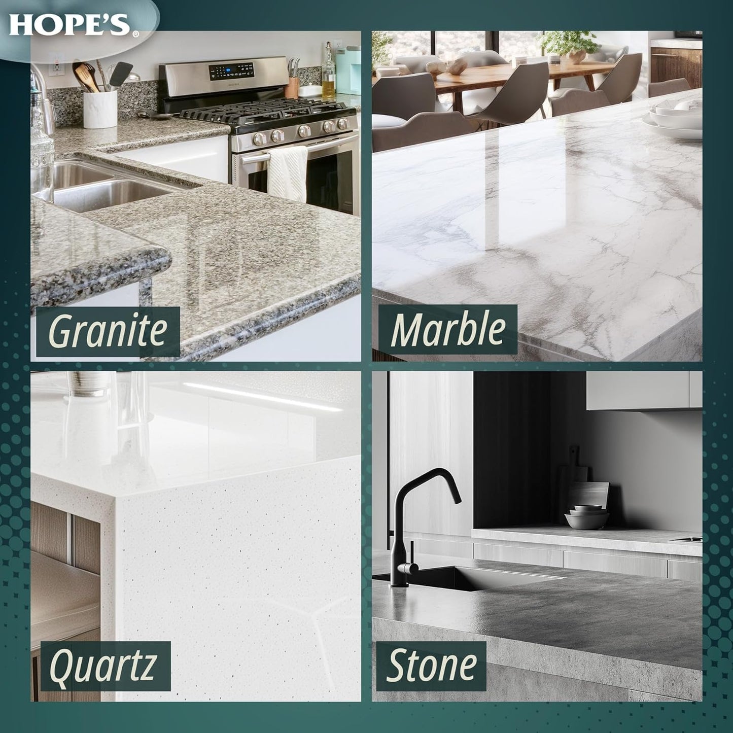 HOPE'S Perfect Granite & Marble Countertop Cleaner, Stain Remover and Polish, Streak-Free, Ammonia-Free, 22 Ounce, Pack of 2