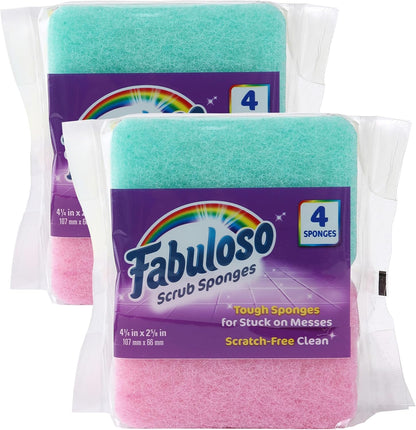 Fabuloso Scratch-Free Kitchen Dish Sponges, Purple Cellulose Scrubber Sponge with Scouring Pad for Dishes, Pots, Pans, Counters and Sinks, Tough on Messes, 4.25 x 2.75 x 1.25 in, 6 Count