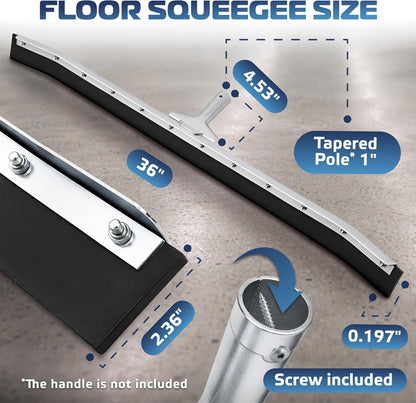 DSV Standard Curved Floor Squeegee 24’’, Rubber Blade Garage Squeegee, Taper Pole Connection - Handle Sold Separately for Tiles, Concrete and Asphalt