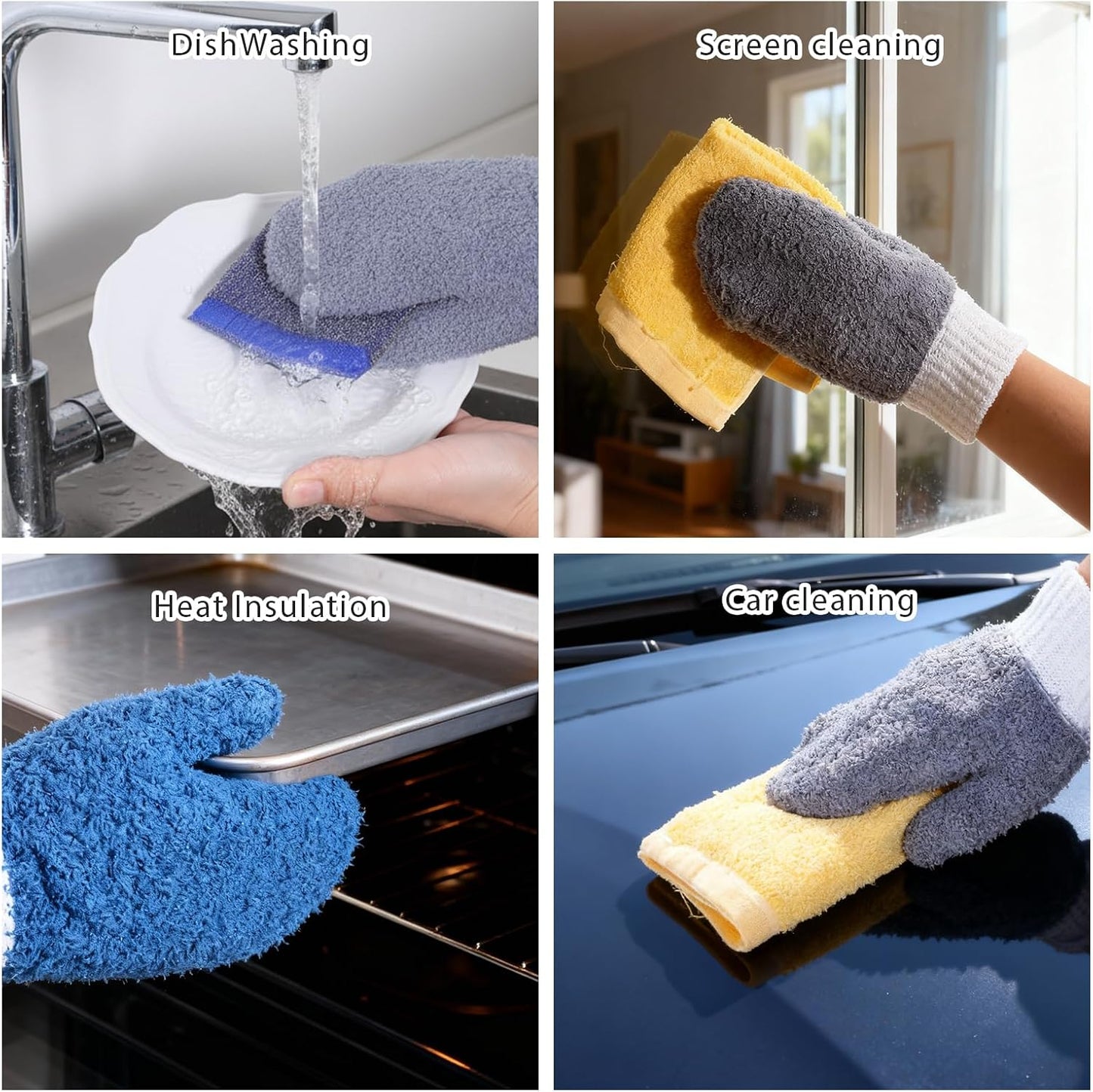 3 Pairs Microfiber Dusting Mitt Household Cleaning Gloves Leaf Cleaning Gloves Washable Reusable for Blinds, Windows, Plants, Furniture Clean