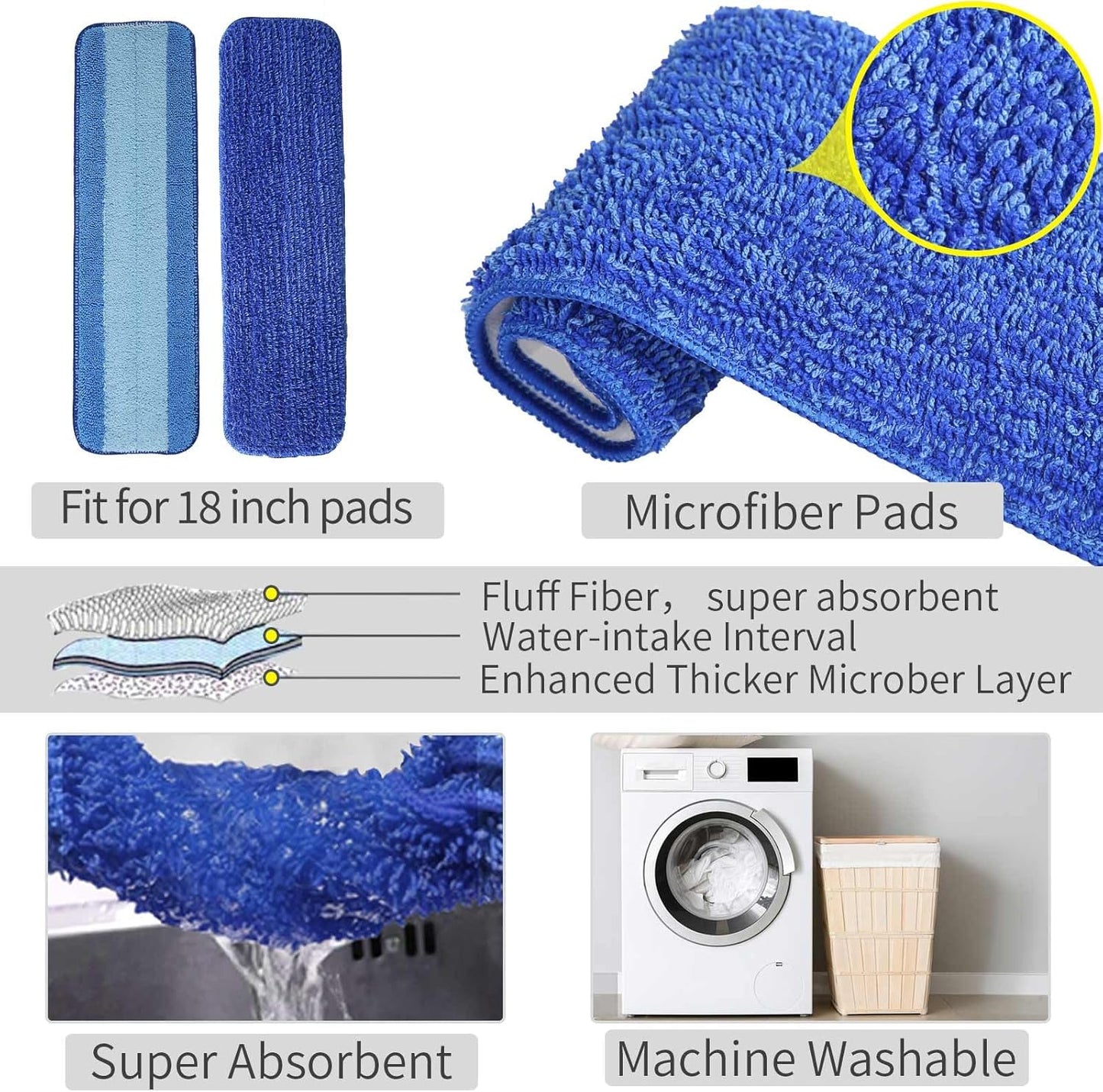 Mops for Floor Cleaning, Wet and Dry Spray Mop with Refillable Spray Bottle and 3 Washable Microfiber Pads Home or Commercial Use Flat Mop for Hardwood Laminate Wood Ceramic, Purple