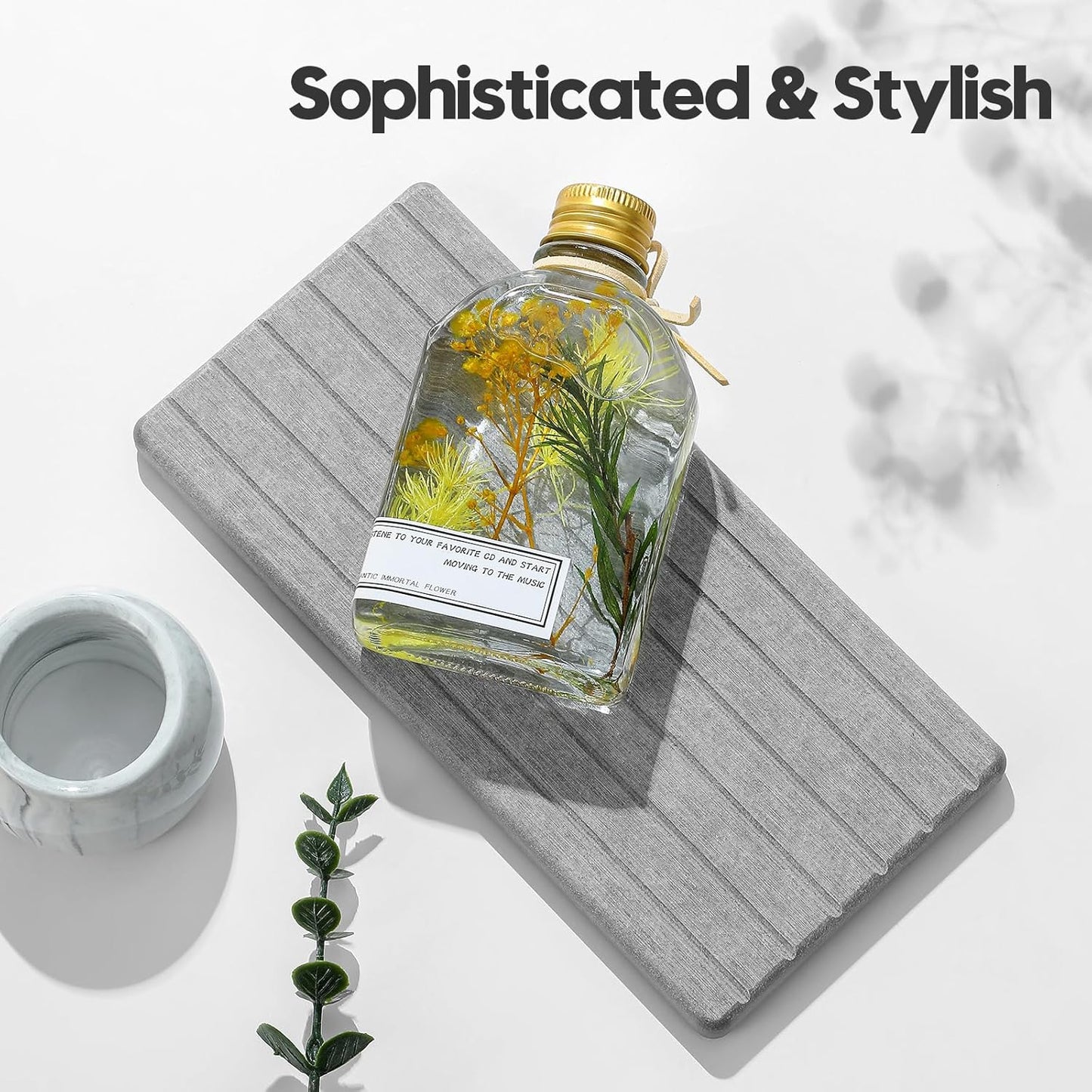 2PCS Water Absorbing Stone Drying Tray Mat for Bathroom Sink & Kitchen Counter Faucet Organizer, Quick Dry Dish Rack Soap Dispenser Sponge Holder, Vanity Sink Caddy Bar Coaster, Ivory White 8“x 4”