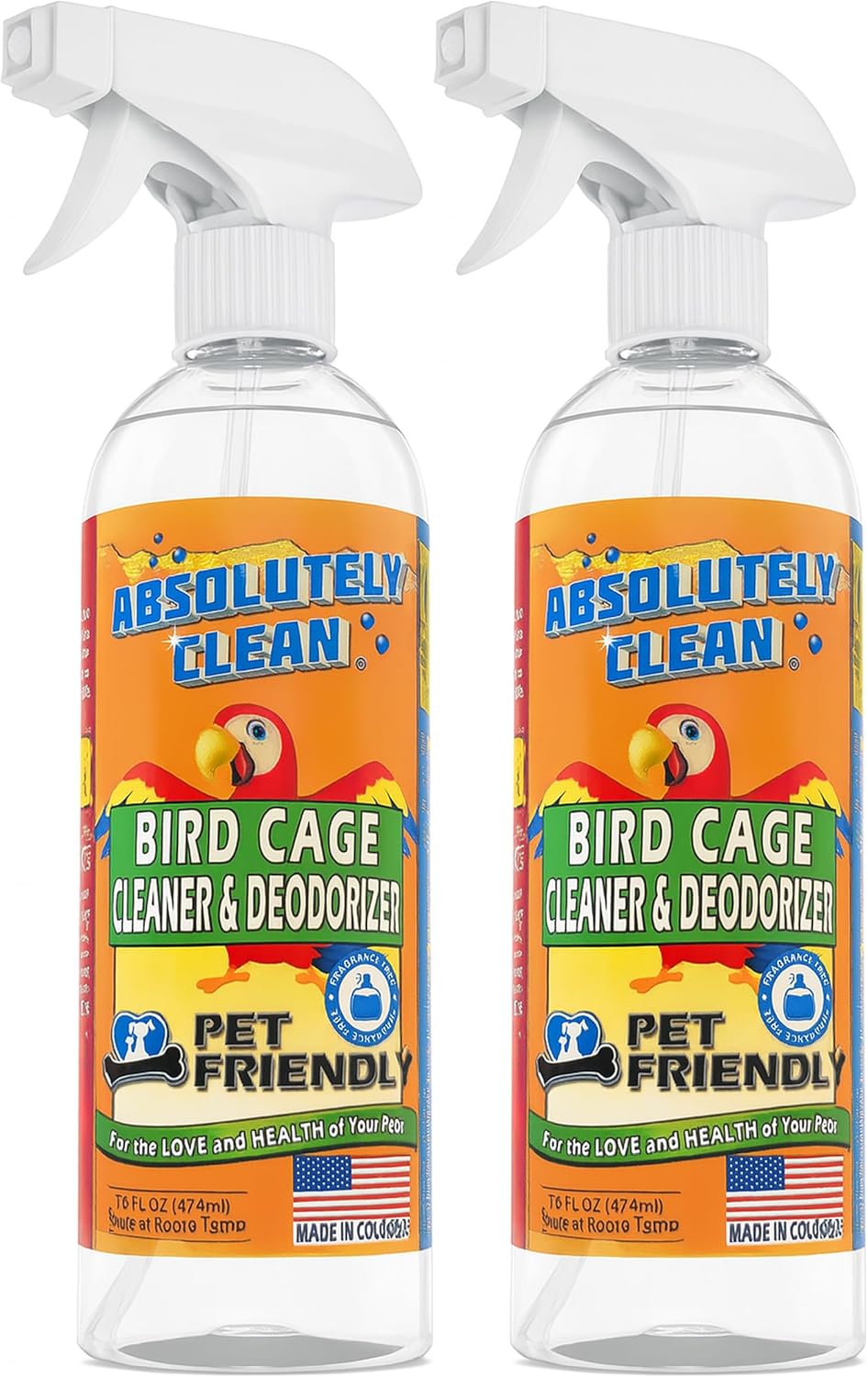 Absolutely Clean Amazing Bird Cage Cleaner and Deodorizer - Just Spray/Wipe - Safely & Easily Removes Bird Messes Quickly and Easily - Made in The US - Fragrance Free (16oz Pack of 1)