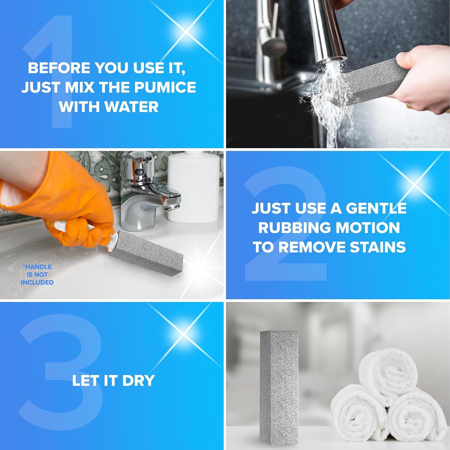 DISIWENE Pumice Cleaning Stone with Handle Toilet Bowl Cleaner Hard Water Ring Remover for Bath/Pool/Kitchen/Household Cleaning (2, 2 Pack with Handle)