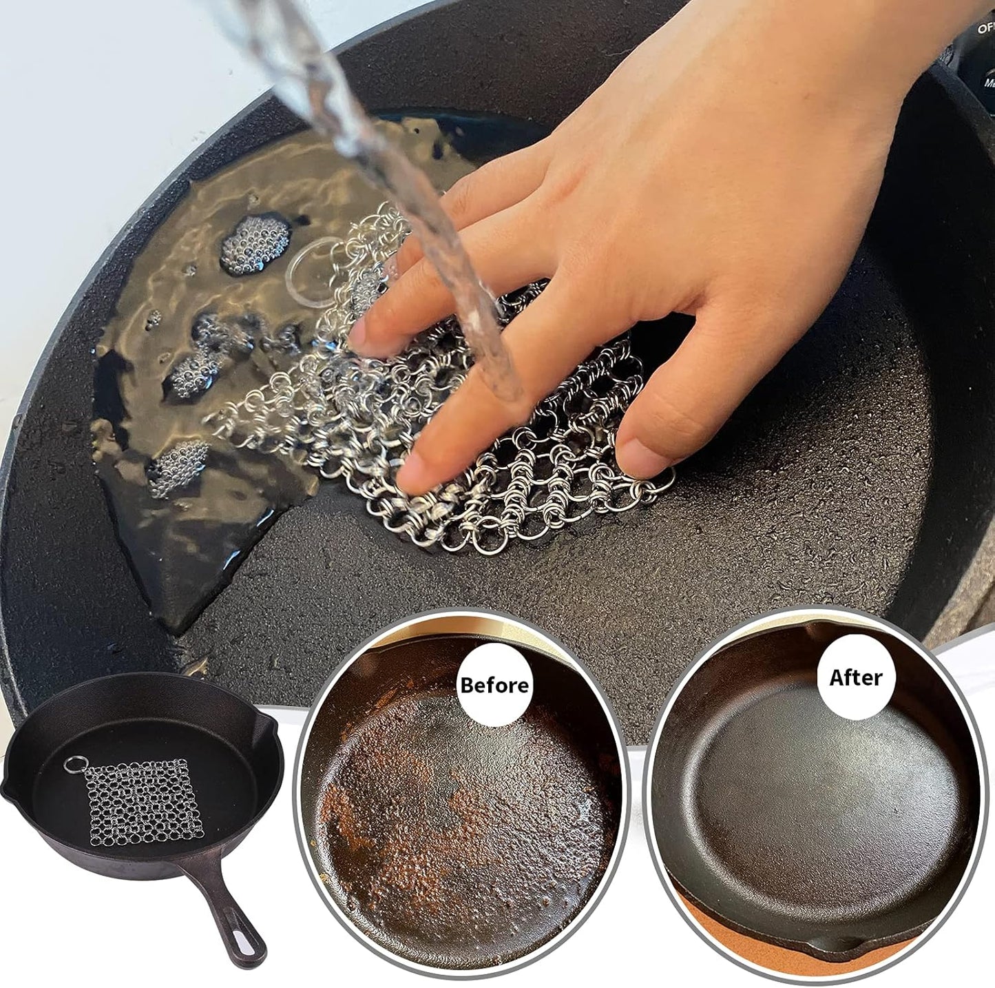 2Pack 4" Chain Mail Cast Iron Cleaner Scrubber, 316 Chainmail Scrubber Cast Iron Skillet Cleaning Brush, Chainmail Scrubbing Metal Scrub Tool to Clean Dutch Oven Carbon Steel Wok Grill Pan Pot