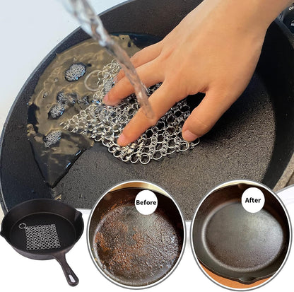 2Pack 4" Chain Mail Cast Iron Cleaner Scrubber, 316 Chainmail Scrubber Cast Iron Skillet Cleaning Brush, Chainmail Scrubbing Metal Scrub Tool to Clean Dutch Oven Carbon Steel Wok Grill Pan Pot