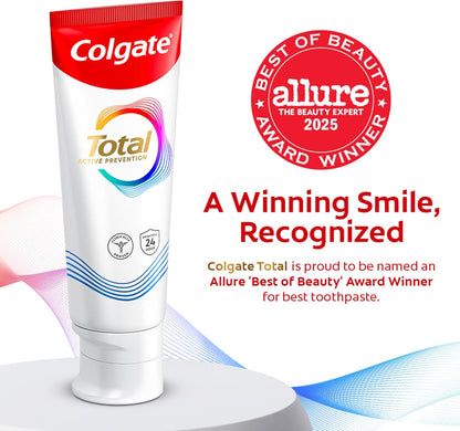 Colgate Total Whitening Toothpaste Paste, 5.1 oz, 4 Pack, Fluoride, Antibacterial, for Plaque, Gingivitis, Sensitivity, Stain Removal, Clinically Proven, Mint, Teeth Whitening, Stannous Fluoride
