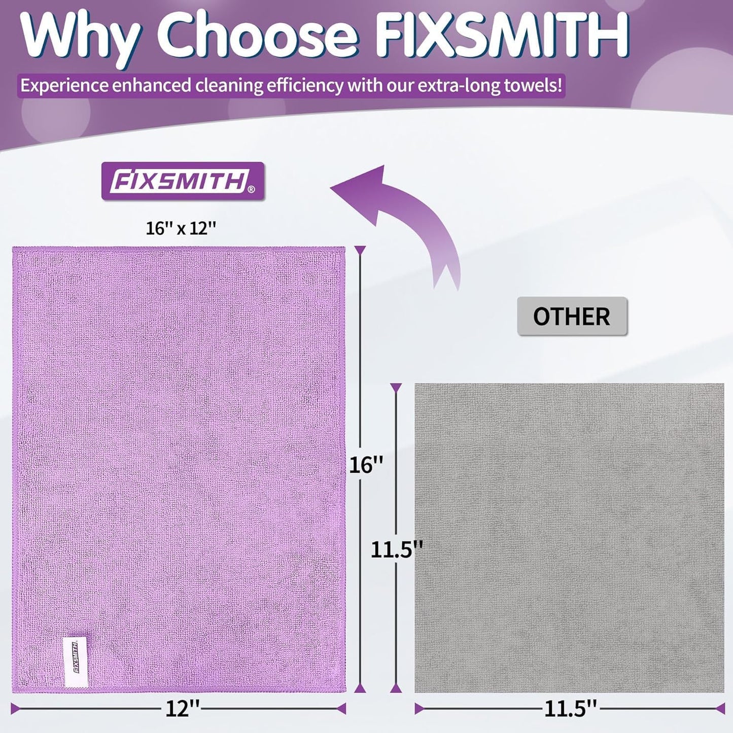 FIXSMITH Microfiber Cleaning Cloth - Pack of 8, Size: 12 x 16 in, Multi-Functional Cleaning Towels, Highly Absorbent Cleaning Rags, Lint-Free, Streak-Free Cleaning Cloths for Car Kitchen Home