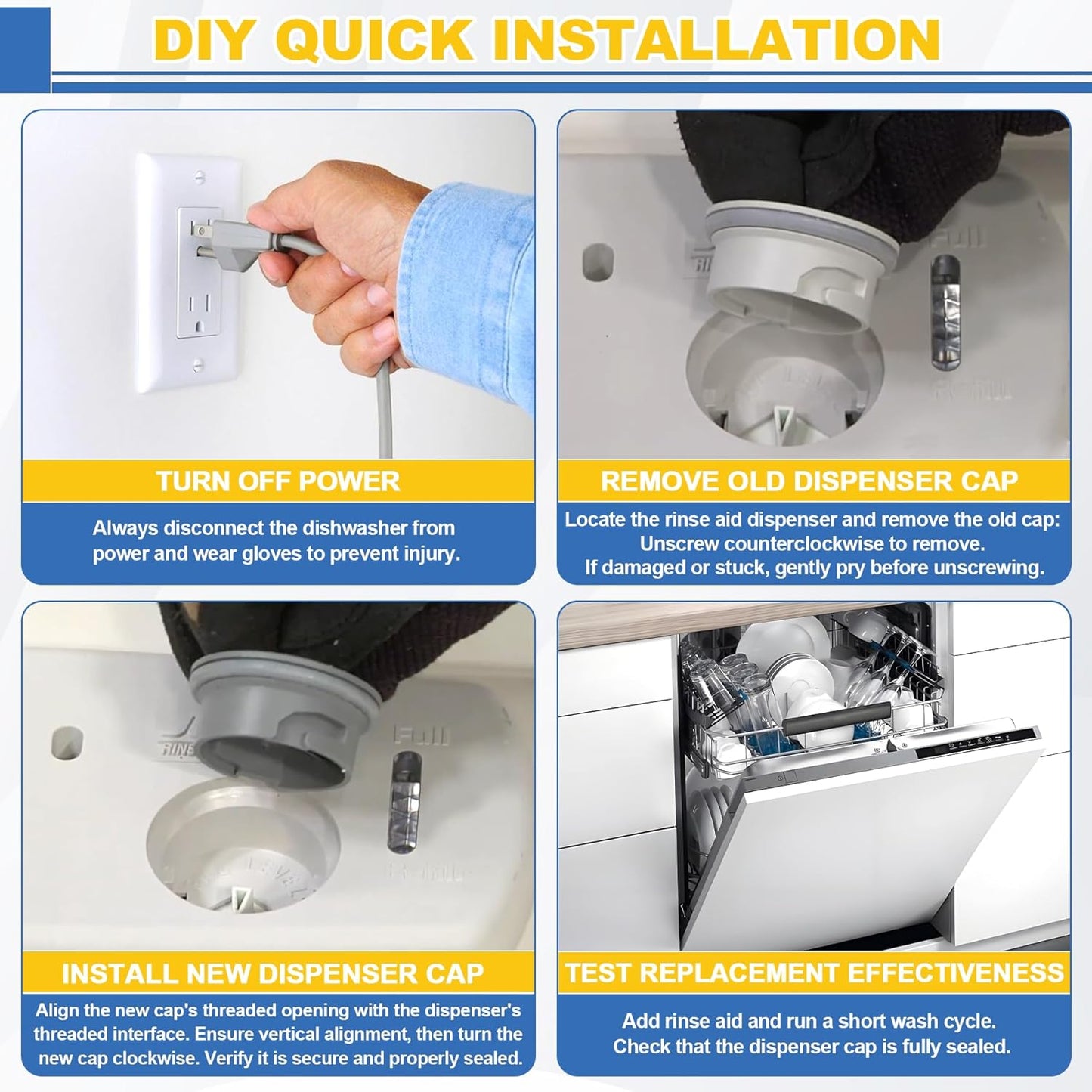 Upgrade WD12X10122 Dishwasher Rinse Aid Dispenser Cap Compatible with GE Dishwashers Replaces WD12X10102 WD12X10200 PS958932 AH958932 EA958932 EAP958919-1 Pack