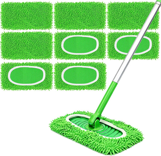 Septo 8Pcs Reusable Microfiber Mop Pads, Replacement Compatible with Sweeper Mop, Refills & Washable Dry Sweeping Cloths for Surface Hardwood Floor Cleaning(Grass Green)