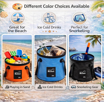 Tessco for you 4 Pcs 20L Collapsible Bucket with Handle 5 Gallon Portable Folding Bucket Foldable Water Container for Camping Hiking Fishing Beach Car Washing (Blue, Yellow, Orange, Black)