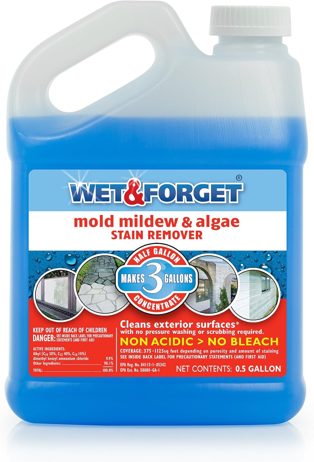 Wet & Forget Moss, Mold, Mildew, & Algae Stain Remover Multi-Surface Outdoor Cleaner Concentrate, Original, 128 Fluid Ounces