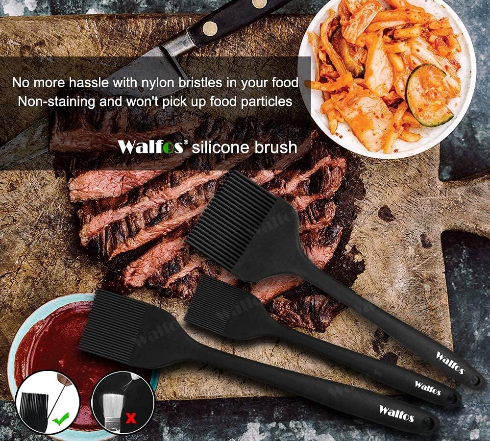Walfos Silicone Basting Pastry Brush, Heat Resistant Pastry Brush Set, Strong Steel Core and One-Pieces Design, Perfect for BBQ Grill Baking Kitchen Cooking, BPA Free and Dishwasher Safe, 2 Pcs (Blue)