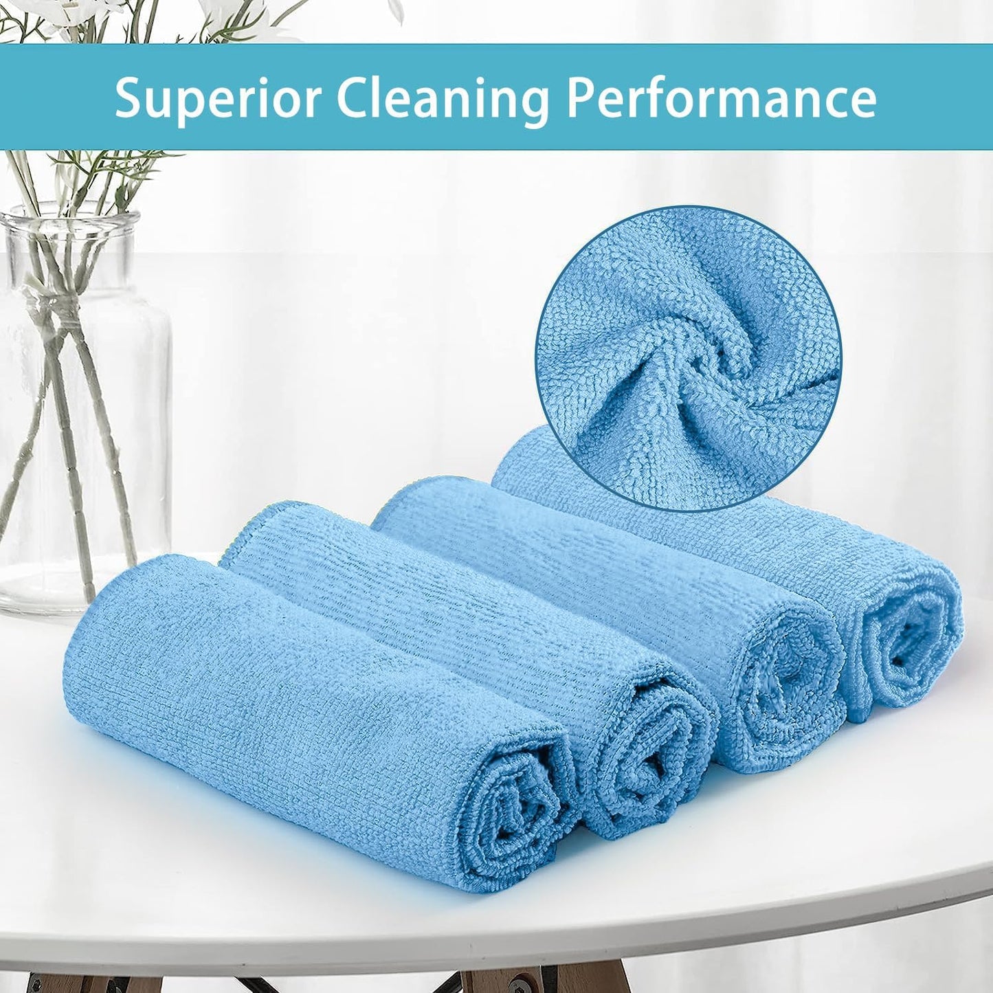 HOMEXCEL Microfiber Cleaning Cloth 210GSM, Pack of 12, Size:11.5" x 11.5", Ultra-Soft, High-Density Non-Abrasive Cleaning Towels for Cars, Glass, Kitchen, Reusable Rags, Blue/Green/Yellow/Pink