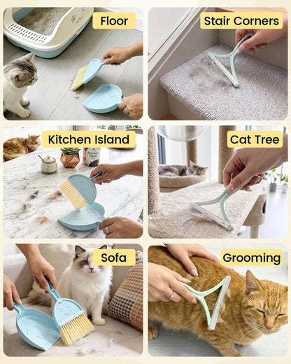 Carpet Rake for Pet Hair Removal - 5-in-1 Dual-Sided Rubber & Metal Carpet Scraper Tool with 60" Adjustable Handle, Cleaning Set for Dog and Cat Fur on Furniture, Short Pile Carpets, Rugs