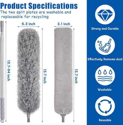 9PCS Dusters for Cleaning,Extendable Microfiber Duster with Extension Pole Up to 100'',Bendable Washable and Reusable Dusters Kit for Ceiling Fans, High Ceilings,Blinds,Furniture and Cars
