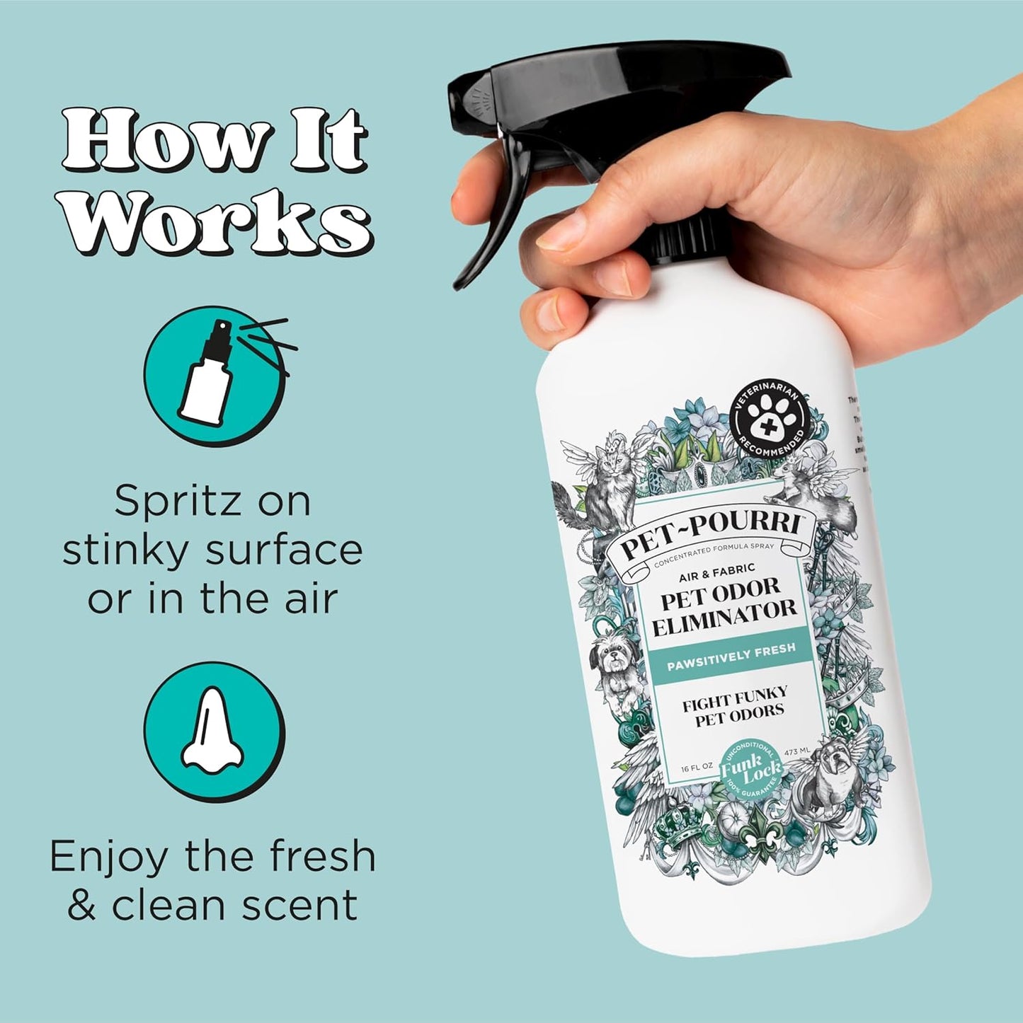 Pet-Pourri Pawsitively Fresh Pet Odor Deodorizer Spray, 16 Fl Oz, Up to 800 Uses, Air + Fabric Odor Remover with Essential Oils & Plant Based Ingredients, Vet Recommended, Pineapple, Jasmine & Pear