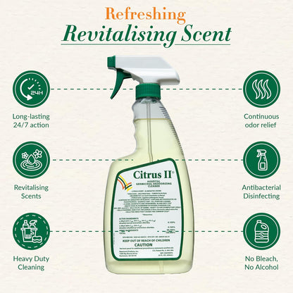 Citrus II Hospital Germicidal Deodorizing Cleaner - Fresh Citrus Scent - Disinfecting Spray- for Home, Hospital and Office Surfaces and Supplies - 22 Fl Oz - Pack of 2