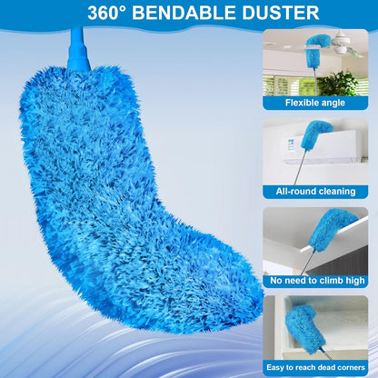JEHONN Duster with Extension Pole 100 inches for Cleaning High Ceiling Fan, Extendable Long Handle Microfiber Feather Dust Remover, Telescoping Dusting Tool for AC Vent Cobweb House Exterior Interior