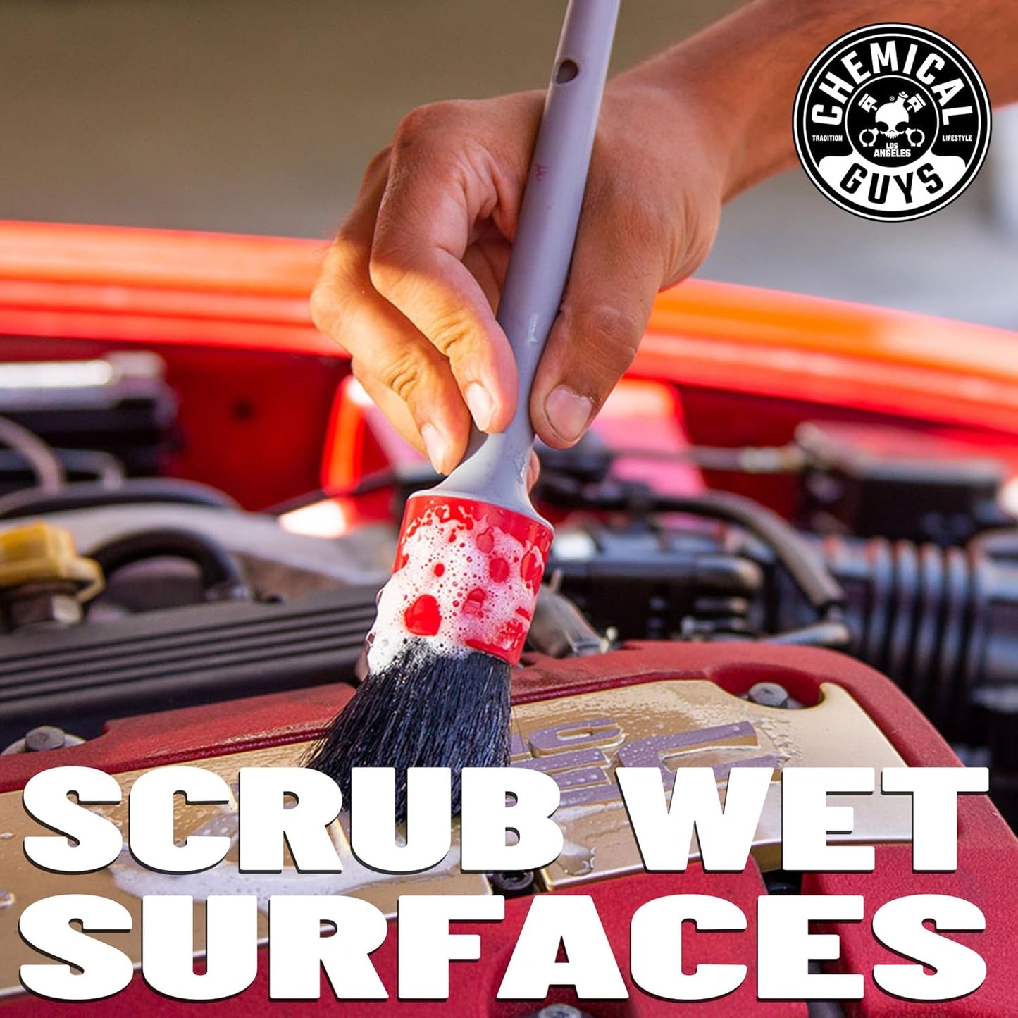 Chemical Guys Boars Hair Detailing Brush - Gentle Scratch-Free Cleaning for Wheels, Grilles, Emblems, and Interior Surfaces - Versatile Multi-Purpose Auto Detailing Brush for Deep Cleaning - Acc_S90
