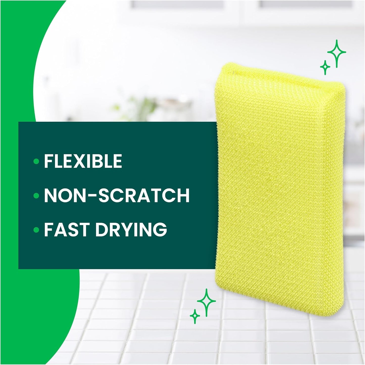 Scotch-Brite Dobie Non-Scratch All-Purpose Scrub Pads, 12 Total Pads (6 Packs of 2), Reusable Scouring Sponges for Kitchen & Bathroom, Safe on Non-Stick Cookware, Yellow