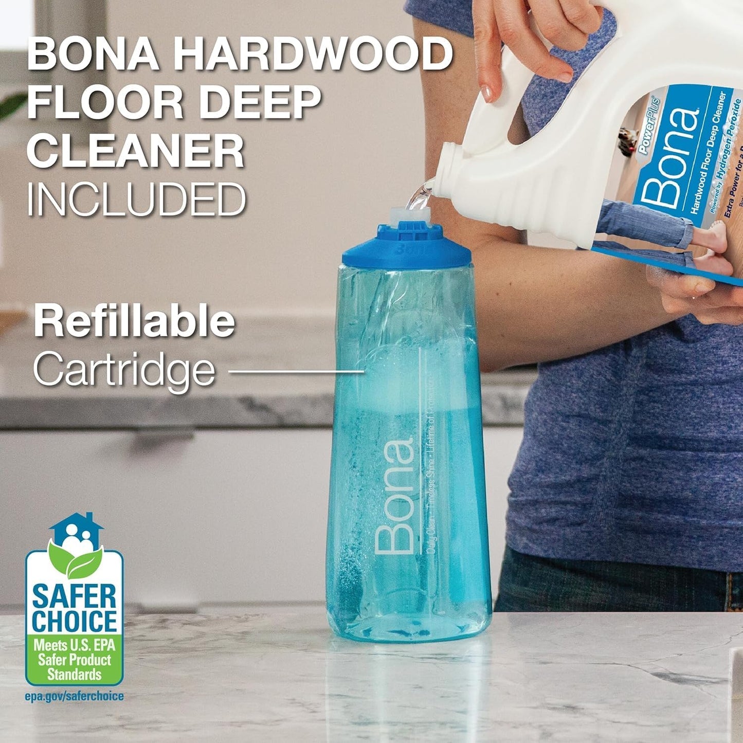 Bona Hardwood Floor Premium Spray Mop - Includes Wood Floor Cleaning Concentrate and Machine Washable Microfiber Cleaning Pad - Dual Zone Cleaning Design for Faster Cleanup